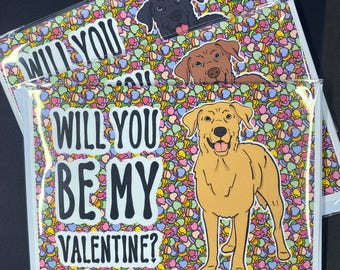 Labrador Retriever Dog Valentines Day Card, Holiday Pet Portrait Greeting Card, Handmade 5x7" Card with Envelope (Set or Single Card)