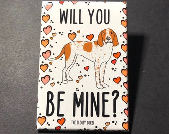 American English Coonhound & Hearts Magnet - Be Mine Valentine's Day Dog Gifts - Cartoon Art Holiday Dog Collectibles and Decor