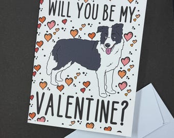 Border Collie Valentine’s Day Card – Puppy Love Dog Lover Card, Blank Inside Handmade Greeting