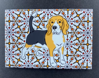 Beagle Magnet, Retro Dog Kitchen & Office Decor, Kaleidoscope Pet Portrait Art, 2x3" High Quality Handmade Magnet, Gift for Any Occasion