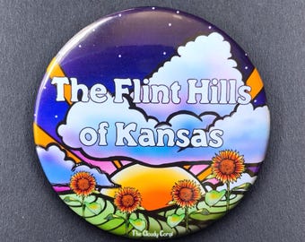 Flint Hills of Kansas Souvenir Gifts & Accessories - Handmade Magnet, Pinback Button, Bottle Opener, Keychain or Mini Ornament