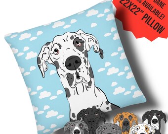 グレートデーンのクラウドピロー、7色展開、犬へのギフト、手描きのペットの肖像画アートギフト、寝室とリビングルームのホームデコレーション 22x22インチ