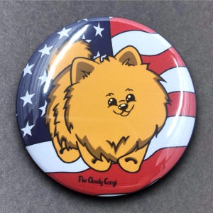 Pomeranian Dog Patriotic Pet Portrait Handmade Gift & Accessories - Magnet, Pinback Button, Bottle Opener, Keychain, or Mini Ornament