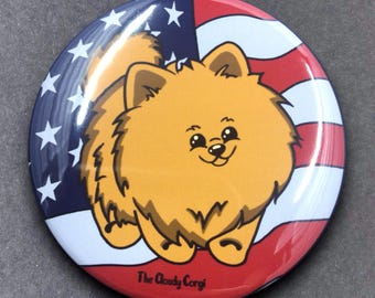 Pomeranian Dog Patriotic Pet Portrait Handmade Gift & Accessories - Magnet, Pinback Button, Bottle Opener, Keychain, or Mini Ornament