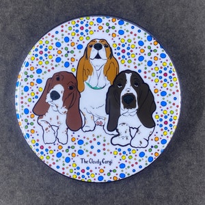 Basset Hound Dog Handmade Polka Dot Pet Portrait Art Gift & Accessories - Magnet, Pinback Button, Bottle Opener, Keychain or Mini Ornament