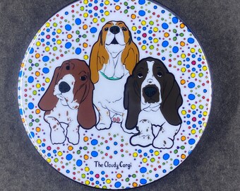 Basset Hound Dog Handmade Polka Dot Pet Portrait Art Gift & Accessories - Magnet, Pinback Button, Bottle Opener, Keychain or Mini Ornament