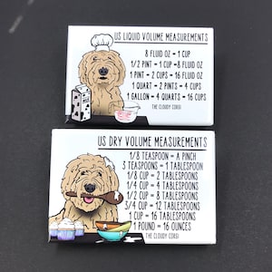 Juego de imanes con tabla de medidas para Goldendoodle, decoración de cocina para perros, tablas de conversión magnéticas para cocinar y hornear, regalo hecho a mano para chef o panadero.
