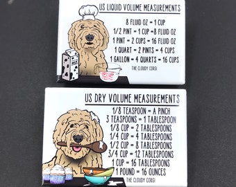 Goldendoodle Measuring Chart Magnet Set, Dog Kitchen Decor, Baking and Cooking Conversion Table Magnets, Set of 2 (2x3") Handmade Magnets