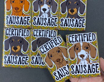 Certified Sausage Dachshund  Magnet, Cute Pet Portrait Art Gift, Retro Wiener Dog Kitchen Decor, 2x3" Handmade Magnet Gift for All Occasions