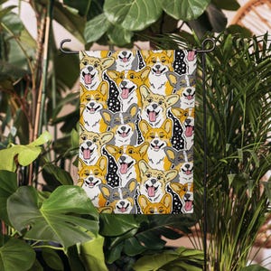 Corgi Garden Flag 12x17&quot; – Double-Sided Dog Yard Decor with Hand-Illustrated Pembroke & Cardigan Corgis, Outdoor Flag for Dog Lovers