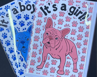 French Bulldog Baby Card, Baby Shower Gift, Newborn Announcement Greeting Card,  Handmade Blank Note Card, It's a Boy or Girl Available