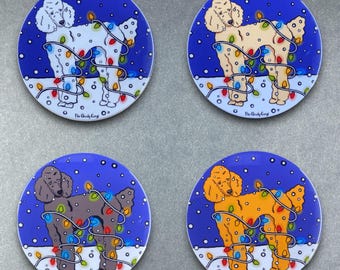 Poodle Christmas Lights and Snow Dog Gifts & Accessories - Handmade Magnet, Pinback Button, Bottle Opener, Keychain or Mini Ornament