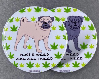 420 Pug Dog Pet Portrait Art Stoner Gifts & Accessories - Handmade Magnet, Pinback Button, Bottle Opener, Keychain or Mini Ornament