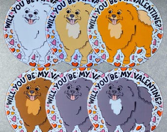 Pomeranian Dog Valentines Day Gifts & Accessories - Handmade Magnet, Pinback Button, Bottle Opener, Keychain, Mini Ornament (6 Colors Avail)