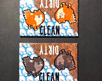 Pomeranian Dishwasher Magnet, Clean Dirty Sign, Dog Cleaning Accessories, Retro Kitchen Decor, 2x3" High Quality Handmade Magnet