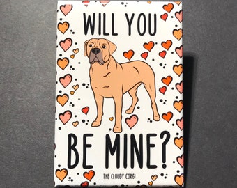 Boerboel & Hearts Magnet - Be Mine Valentine's Day Dog Gifts - Mastiff Dog Breed Cartoon Art Holiday Collectibles and Decor