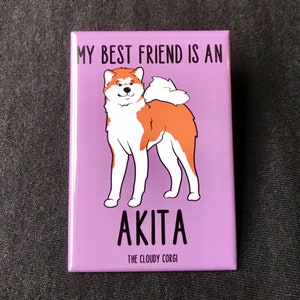 Akita Magnet, Retro Dog Kitchen & Office Decor, Cartoon Pet Portrait Art Gift, 2x3" High Quality Handmade Magnet