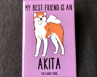 Akita Magnet, Retro Dog Kitchen & Office Decor, Cartoon Pet Portrait Art Gift, 2x3" High Quality Handmade Magnet