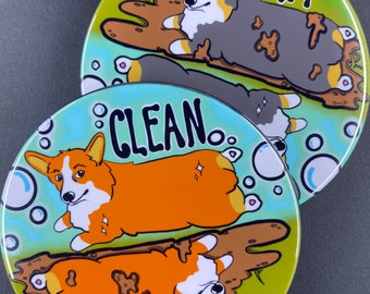 Pembroke Welsh Corgi Dishwasher Magnet, Clean Dirty Dog Sign, Corgi Kitchen Accessories & Home Decor, 3.5" High Quality Handmade Magnet