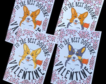 Corgi Valentine's Day Card, Dog Valentine Holiday Greeting Card, Retro Pet Portrait Gift, Handmade 5x7" Card + Envelope
