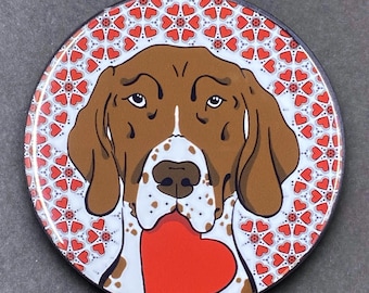 German Shorthaired Pointer Dog Valentines Day Gift & Accessories - Handmade Magnet, Pinback Button, Bottle Opener, Keychain or Mini Ornament