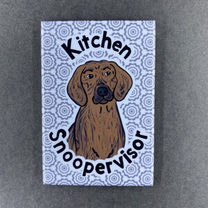 Plott Hound Dog Magnet, "Kitchen Snoopervisor",  Cartoon Art Pet Portrait Gift, Kitchen Office Decor 2x3" Handmade Magnet