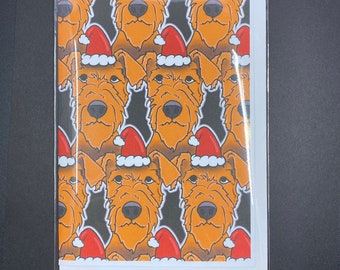 Airedale Terrier Christmas Card - Cartoon Art Holiday Dog Greeting Card - Seasonal Stationery Note Card Set or Single Card