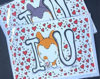 Welsh Corgi Dog Valentines Day Card, Holiday Pet Portrait Greeting Card, Handmade 5x7" Card with Envelope (Set or Single Card)
