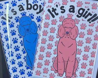 Poodle Baby Card, Baby Shower Gift, Newborn Announcement Greeting Card,  Handmade Blank Note Card, Its a Boy or Girl Available
