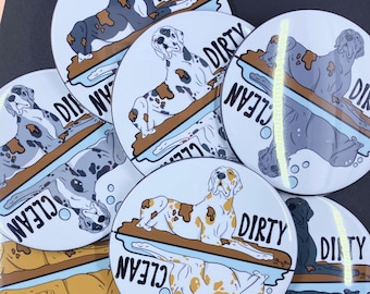 Great Dane Dishwasher Magnet, Clean Dirty Dog Sign, Kitchen Accessories & Decor, 3.5" High Quality Handmade Magnet, 7 COLORS AVAILABLE