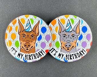 Doberman Pinscher Dog Birthday Portrait Gift & Accessory - Handmade Magnet, Pinback Button, Bottle Opener, Keychain or Mini Ornament