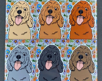 Goldendoodle Flower Magnet, Retro Dog Kitchen & Office Decor, Psychedelic Doodle Pet Portrait Gift, 2x3" High Quality Handmade Magnet