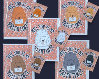 Poodle Valentine's Day Gift, Handmade Holiday Dog Greeting Card & Magnet Set, Cute Dog Valentine, Retro Pet Portrait Decor Gift