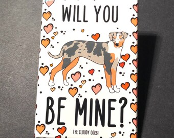 American Leopard Hound & Hearts Magnet - Be Mine Valentine's Day Dog Gifts - Hound Dog Cartoon Art Holiday Collectibles and Decor