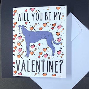 Greyhound Valentine&#39;s Day Card - Will You Be My Valentine? Puppy Love Note Card - Holiday Stationery Set or Single Card