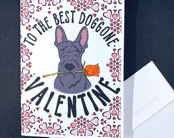 Scottish Terrier Valentine's Day Card, Dog Valentine Holiday Greeting Card, Retro Pet Portrait Gift, Handmade 5x7" Card + Envelope