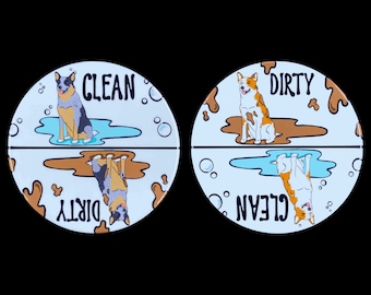 Australian Cattle Dog Dishwasher Magnet, Clean Dirty Sign, Kitchen Accessories & Decor, 3.5" Handmade Magnet Choice of Blue or Red Heeler