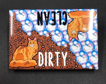 Orange Maine Coon Cat Dishwasher Magnet, Retro Cat Kitchen Decor, Cartoon Pet Portrait Art Gift, 2x3" High Quality Handmade Magnet