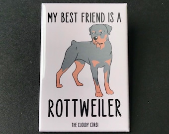 Rotweiller Magnet, Retro Dog Kitchen & Office Decor, Cartoon Pet Portrait Art Gift, 2x3" High Quality Handmade Magnet