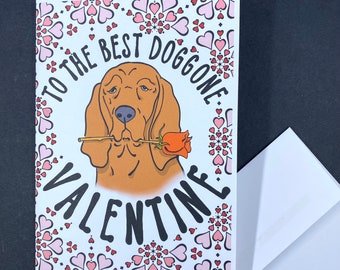 Bloodhound Valentine's Day Card, Dog Valentine Holiday Greeting Card, Retro Pet Portrait Gift, Handmade 5x7" Card + Envelope