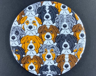 Australian Shepherd Dog Handmade Pop Art Pet Portrait Art Gift & Accessory - Magnet, Pinback Button, Bottle Opener, Keychain, Mini Ornament