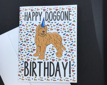 Goldendoodle Birthday Card, Funny Dog Greeting Card for All Ages, Golden Doodle Birthday Gift, 5x6.5" Blank Greeting Card + Envelope