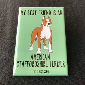 American Staffordshire Terrier Magnet, Retro Amstaff Dog Kitchen & Office Decor, Cartoon Pet Portrait Art Gift, 2x3" Handmade Magnet