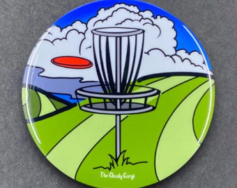 Disc Golf Gift, Retro Disc Golf Art Handmade Accessories - Magnet, Pinback Button, Bottle Opener, Keychain or Mini Ornament