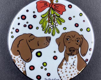 German Shorthaired Pointer Dog Christmas Pet Portrait Art Gift & Accessory - Magnet, Pinback Button, Bottle Opener, Keychain, Mini Ornament