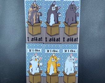 If I Fits I Sits Magnet, Funny Cat Fridge Magnet, Retro Kitchen & Office Decor, 1.5x4.5" High Quality Handmade Magnet - 6 Colors Available