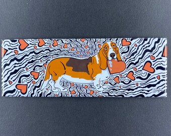 Basset Hound Valentine's Day Magnet, Dog Valentine, Funny Dog Valentine Day Gift, Holiday Pet Portrait, 1.5x4.5" Handmade Magnet