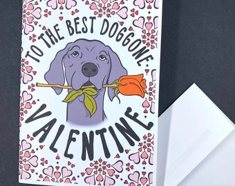 Weimaraner Valentine's Day Card, Holiday Dog Greeting Card, Cute Dog Valentine, Retro Pet Portrait Gift, Handmade 5x7" Card + Envelope