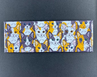 Calico Cat Magnet – 1.5x4.5" Handmade Illustrated Magnet, Orange & Gray Cat Pattern Art, Colorful Fridge Decor for Cat Lovers