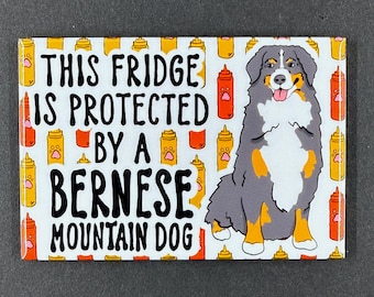 Bernese Mountain Dog Fridge Protector Magnet, Funny Pet Portrait Gift, Retro Art Kitchen & Office Decor Handmade Magnet - 2x3"